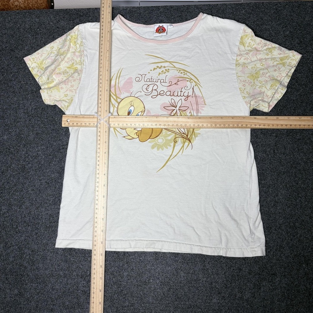 Looney Tunes Tweety Bird Baby Tee Y2K Womens Large White Girlhoodcore Floral - Picture 3 of 8